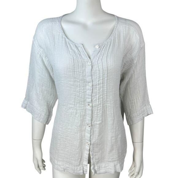 Pure Jill Linen Button Top Womens Size XS Gauze Crinkle Oversized White Summer - Picture 2 of 10
